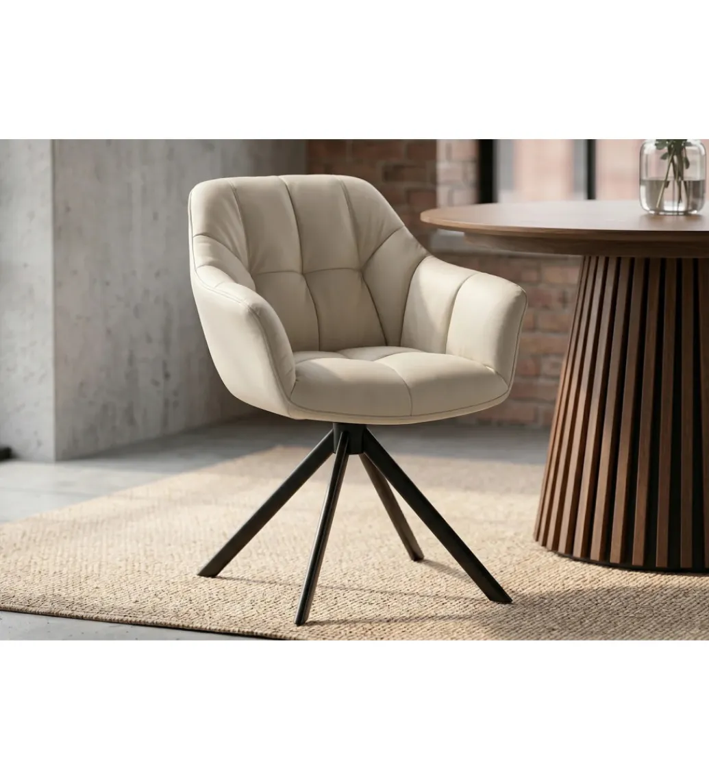 Invicta Interior - przedsprzedaż Krzesło obrotowe PAPILLON 83 cm 180 stopni skórzane beżowe