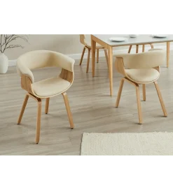 Invicta Interior Krzesło ORGANIC skórzane kremowe drewno dębu naturalne