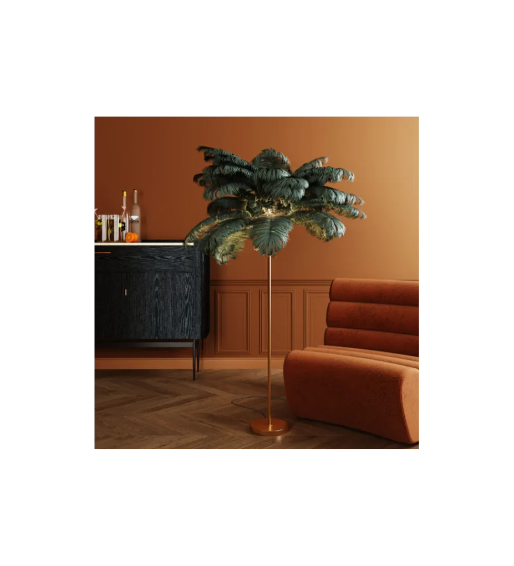 KDesign Lampa podłogowa FEATHER PALM 165 cm pióra turkusowa