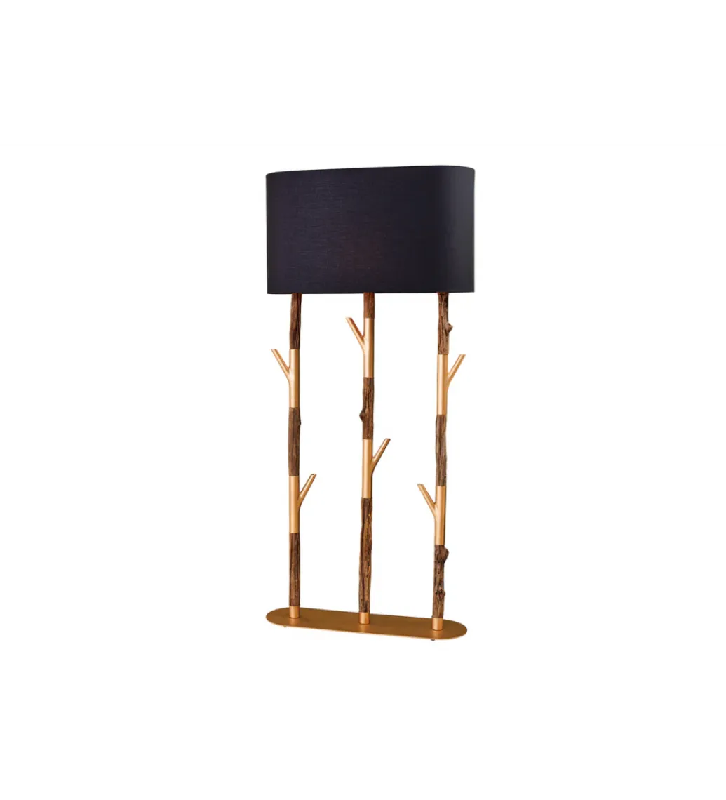 Invicta Interior Lampa stojąca WARDROBE 150 cm naturalny z abażurem czarno-złotym