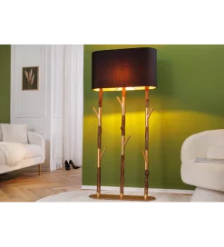 Invicta Interior Lampa stojąca WARDROBE 150 cm naturalny z abażurem czarno-złotym