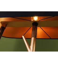 Invicta Interior Lampa stojąca WARDROBE 150 cm naturalny z abażurem czarno-złotym
