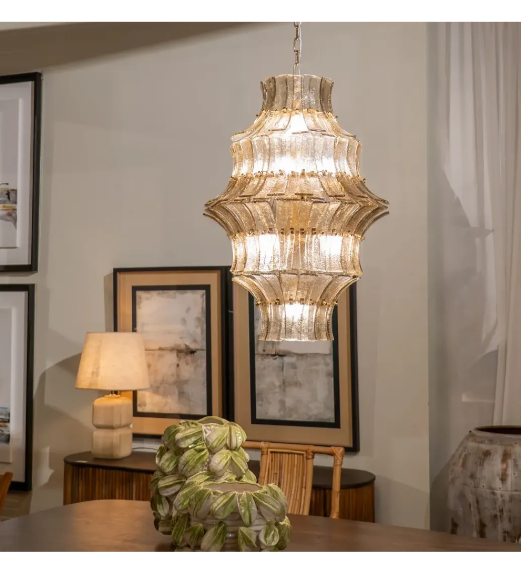 DENZO Lampa wisząca TEGOR 53 cm szare szkło