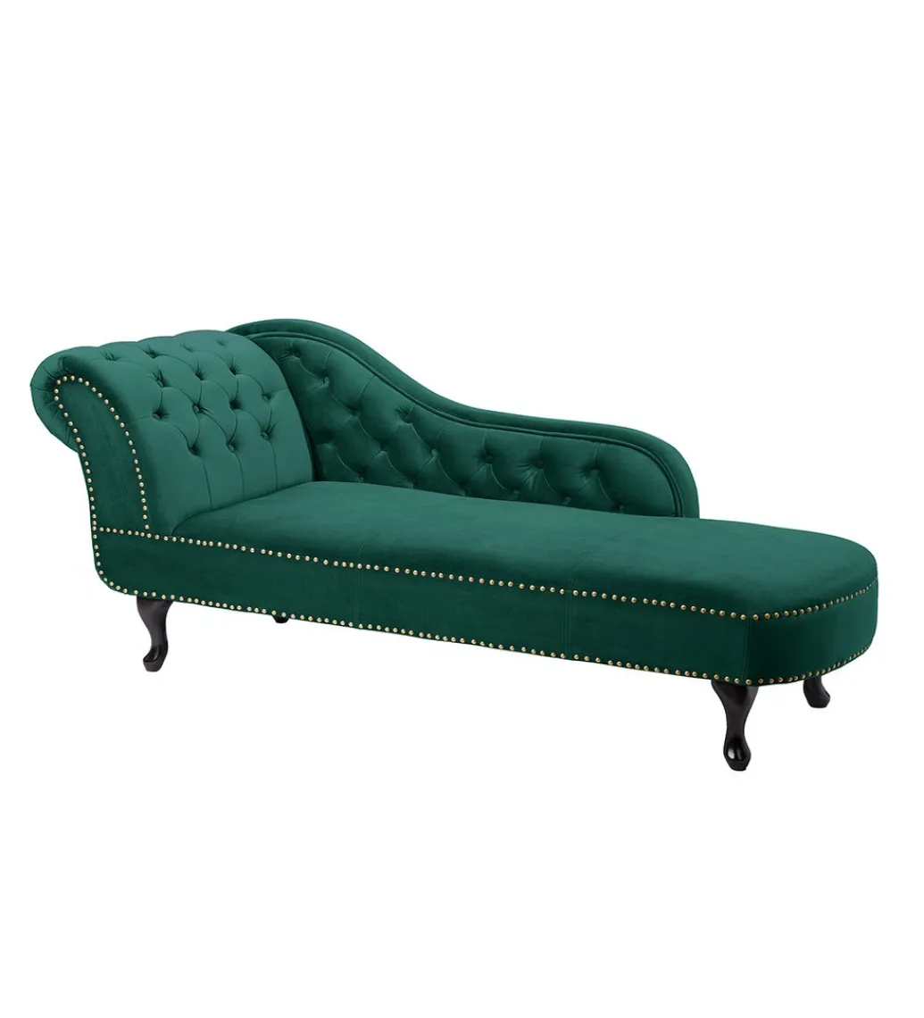 Invicta Interior Leżanka BRIGIDA Chesterfield szmaragdowo zielony aksamit