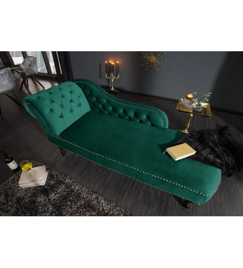 Invicta Interior Leżanka BRIGIDA Chesterfield szmaragdowo zielony aksamit