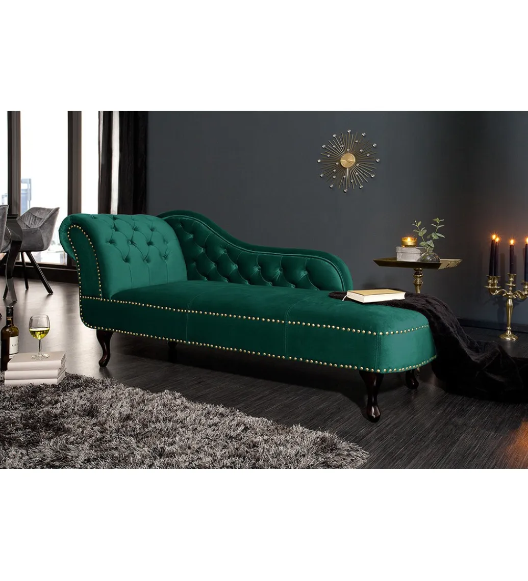 Invicta Interior Leżanka BRIGIDA Chesterfield szmaragdowo zielony aksamit