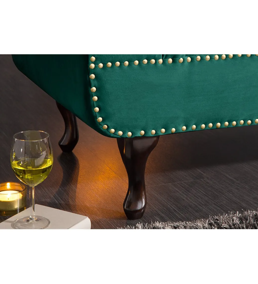 Invicta Interior Leżanka BRIGIDA Chesterfield szmaragdowo zielony aksamit