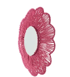 J-Line Lustro wiszące RAFFIA 50 cm różowe
