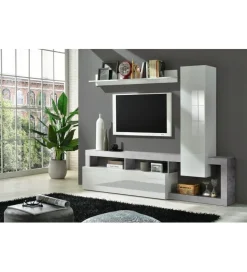 MCA Linia Włoska Meblościanka HAMBURG 219 cm biała z dodatkiem koloru szarego