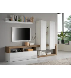 MCA Linia Włoska Meblościanka HAMBURG 277 cm biała z dodatkiem koloru dąb Mercure