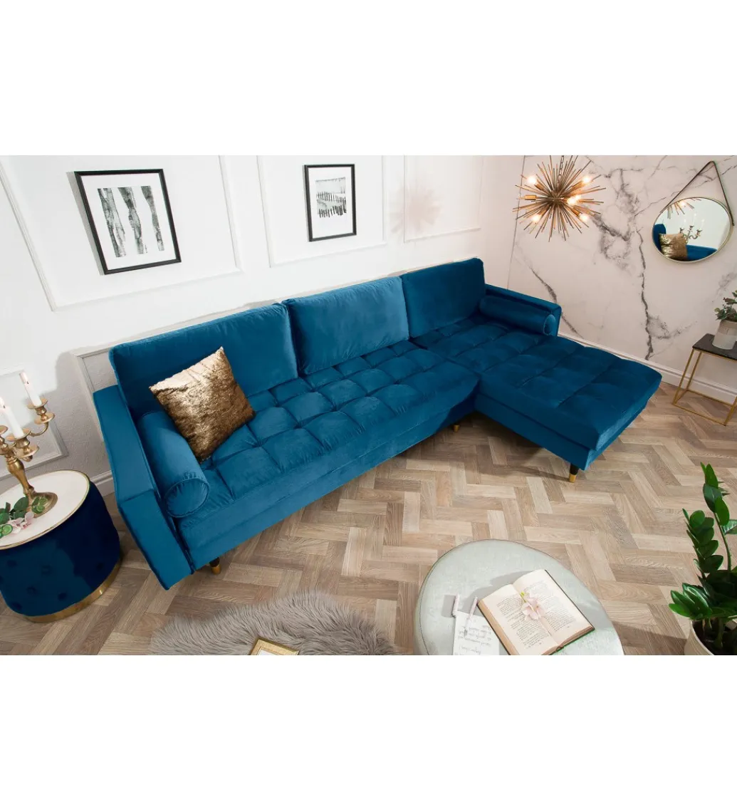 Invicta Interior Narożnik Canis Velvet 260 cm ciemnoniebieski aksamit