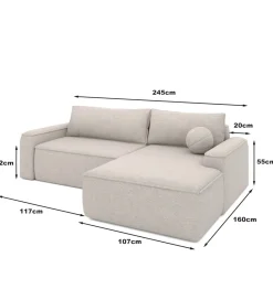 GZDDesign Narożnik rozkładany OWEMBRO 245 cm z funkcją spania