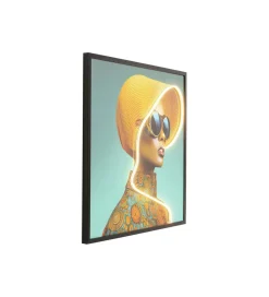 KDesign Obraz SUN HAT WOMAN LED 80 x 80 cm żółty