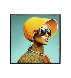 KDesign Obraz SUN HAT WOMAN LED 80 x 80 cm żółty
