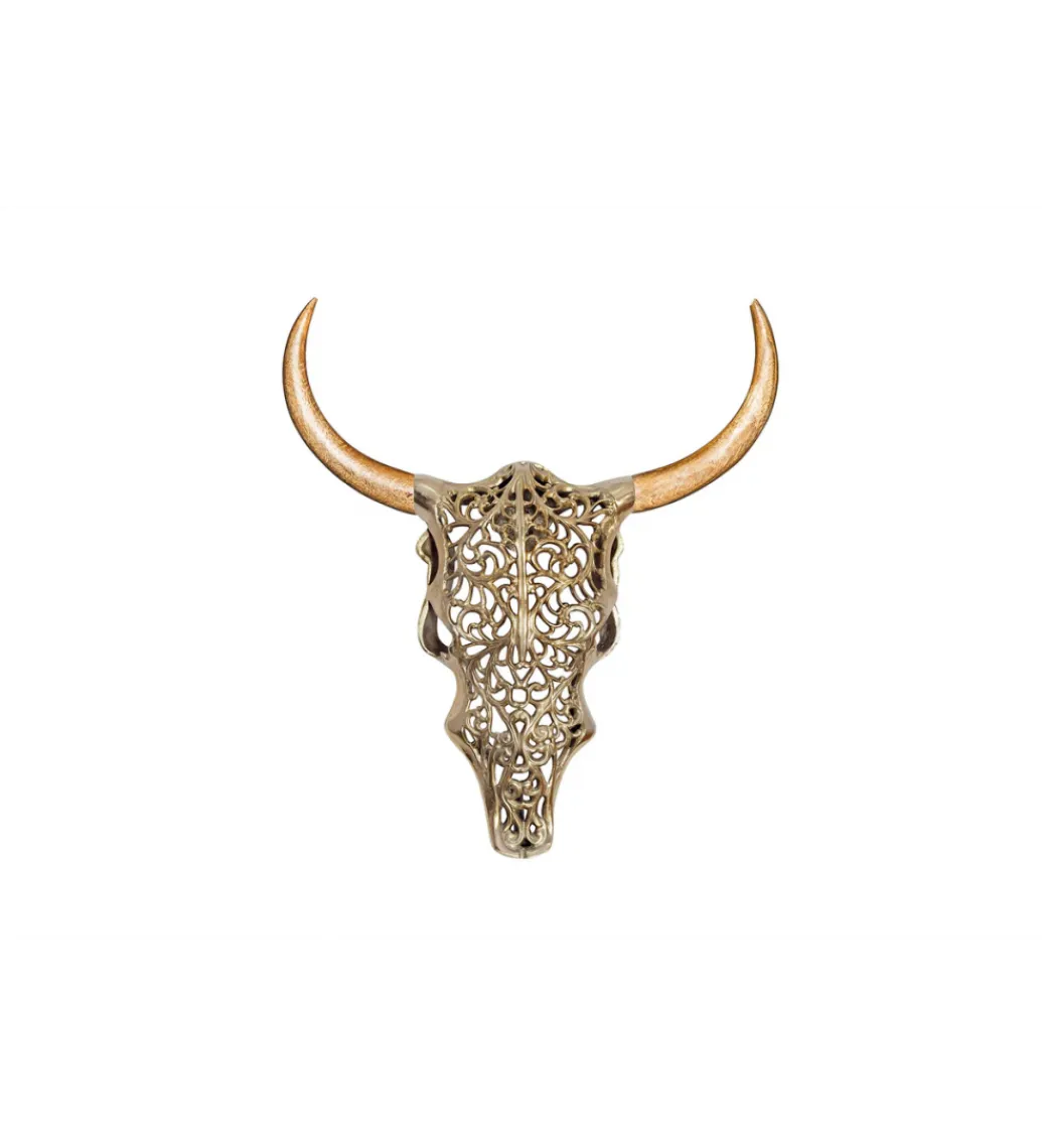 Invicta Interior Ozdoba ścienna EXOTIC BULL 57 cm drewno mango złoto