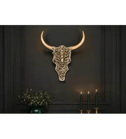 Invicta Interior Ozdoba ścienna EXOTIC BULL 57 cm drewno mango złoto
