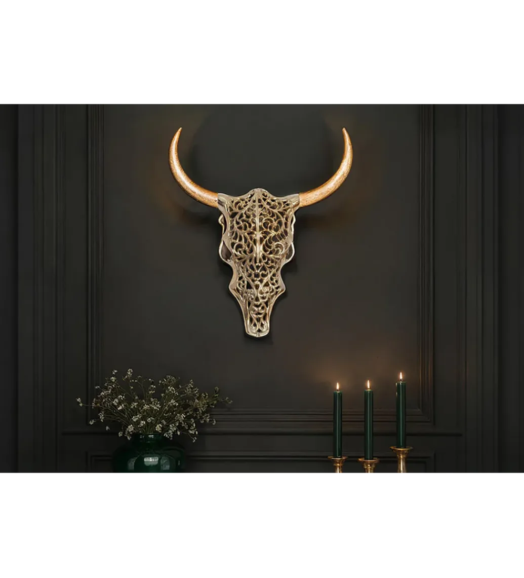 Invicta Interior Ozdoba ścienna EXOTIC BULL 57 cm drewno mango złoto