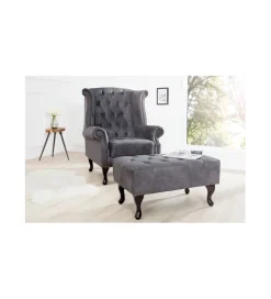Invicta Interior Podnóżek Chesterfield antyczny szary