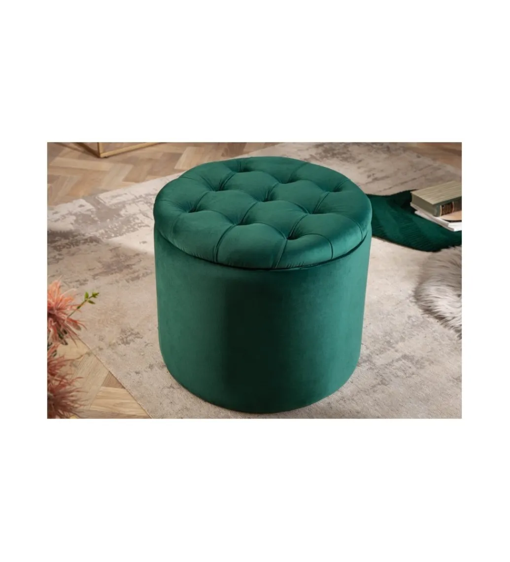 Invicta Interior Pufa FABIO II 50 Cm Aksamit szmaragdowa zieleń