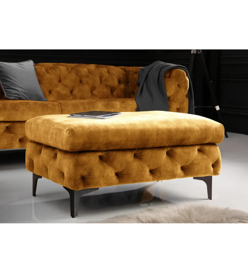 Invicta Interior Pufa MODERN BAROCK 90 cm aksamitny musztardowo żółty