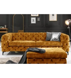 Invicta Interior Pufa MODERN BAROCK 90 cm aksamitny musztardowo żółty