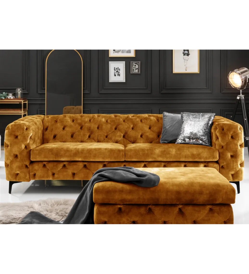 Invicta Interior Pufa MODERN BAROCK 90 cm aksamitny musztardowo żółty