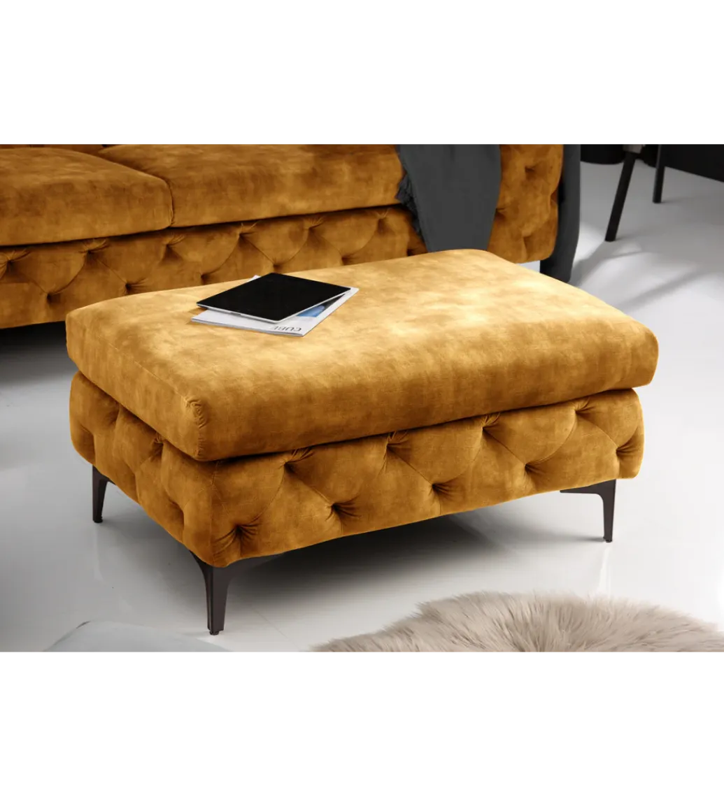 Invicta Interior Pufa MODERN BAROCK 90 cm aksamitny musztardowo żółty