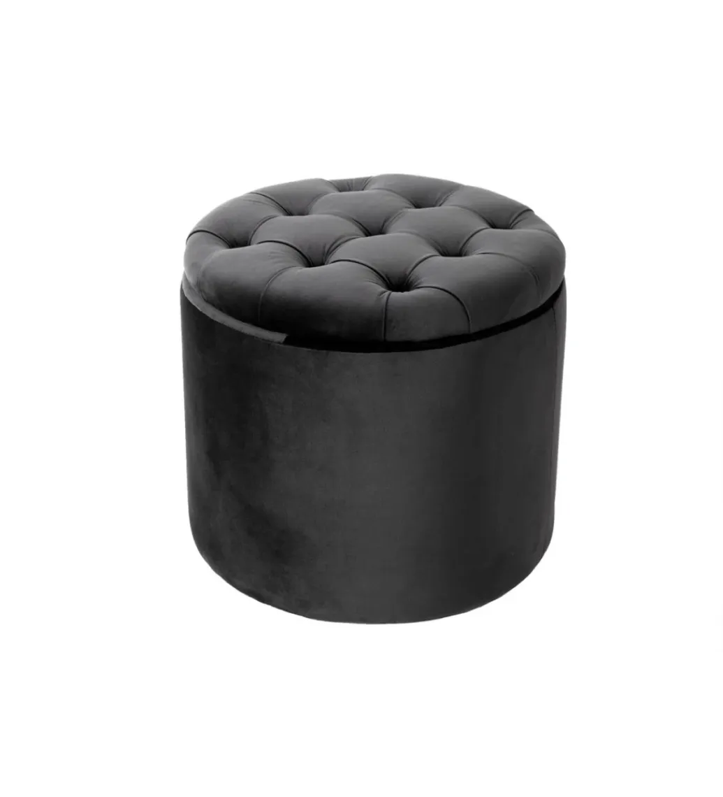 Invicta Interior - przedsprzedaż Pufa MODERN BAROCK STORAGE 50 cm welur szary