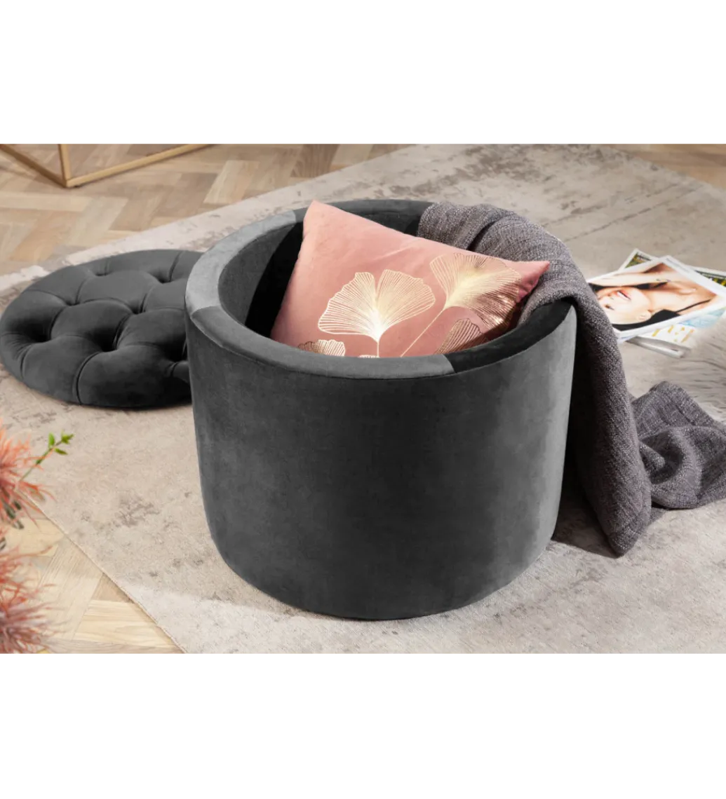 Invicta Interior - przedsprzedaż Pufa MODERN BAROCK STORAGE 50 cm welur szary