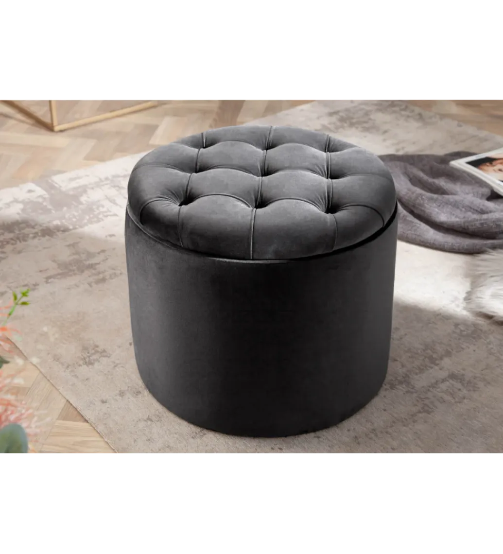 Invicta Interior - przedsprzedaż Pufa MODERN BAROCK STORAGE 50 cm welur szary
