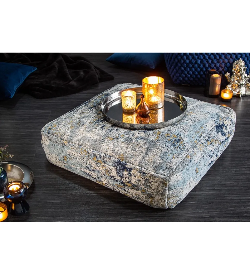 Invicta Interior Pufa na podłogę Cabernet Sauvignon 70 cm niebiesko beżowa