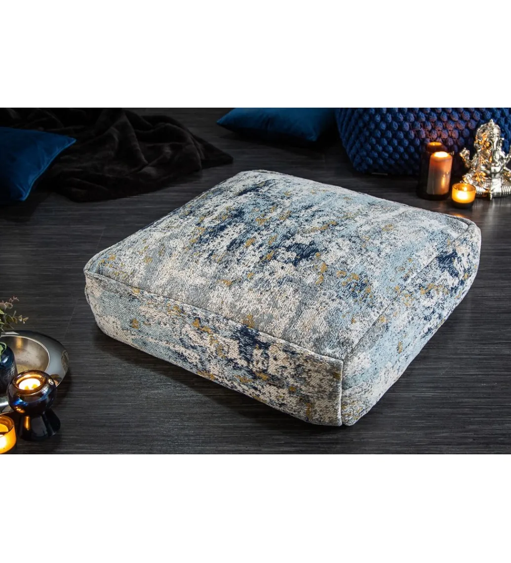 Invicta Interior Pufa na podłogę Cabernet Sauvignon 70 cm niebiesko beżowa