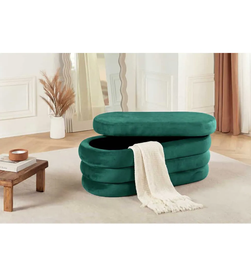 Invicta Interior Pufa VOGUE 85 cm z schowkiem welwet zielony