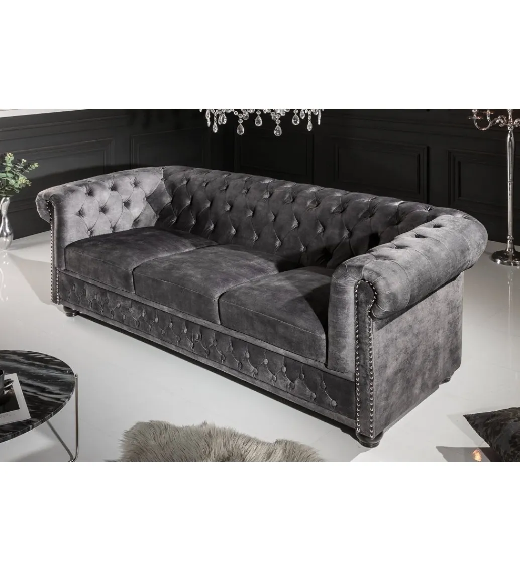 Invicta Interior Sofa ARIELLE Chesterfield 205 Cm szary aksamit