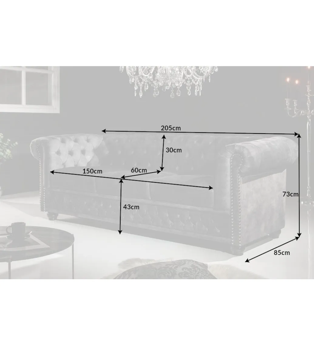 Invicta Interior Sofa ARIELLE Chesterfield 205 Cm szary aksamit