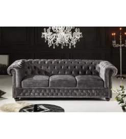 Invicta Interior Sofa ARIELLE Chesterfield 205 Cm szary aksamit
