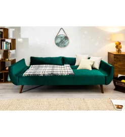Invicta Interior Sofa rozkładana BELLA 215 cm zielony aksamit Puella