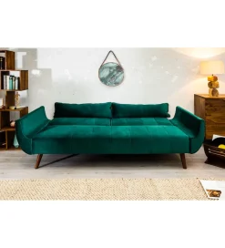 Invicta Interior Sofa rozkładana BELLA 215 cm zielony aksamit Puella
