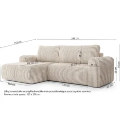 ZDDESIGN Sofa rozkładana KIOTO 245 cm z funkcją spania