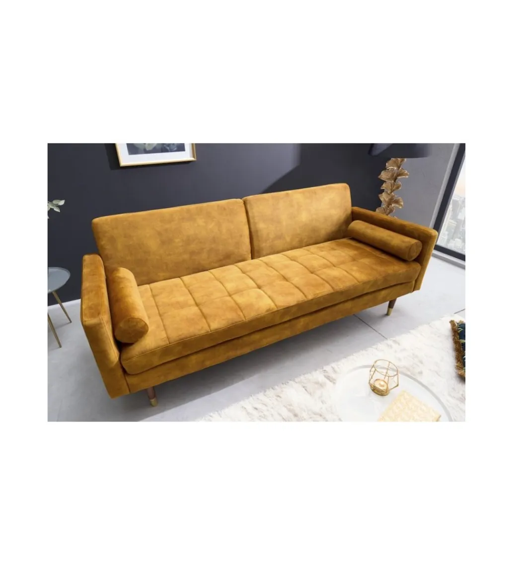 Invicta Interior - przedsprzedaż Sofa rozkładana MANILLA 196 cm musztardowo-żółta