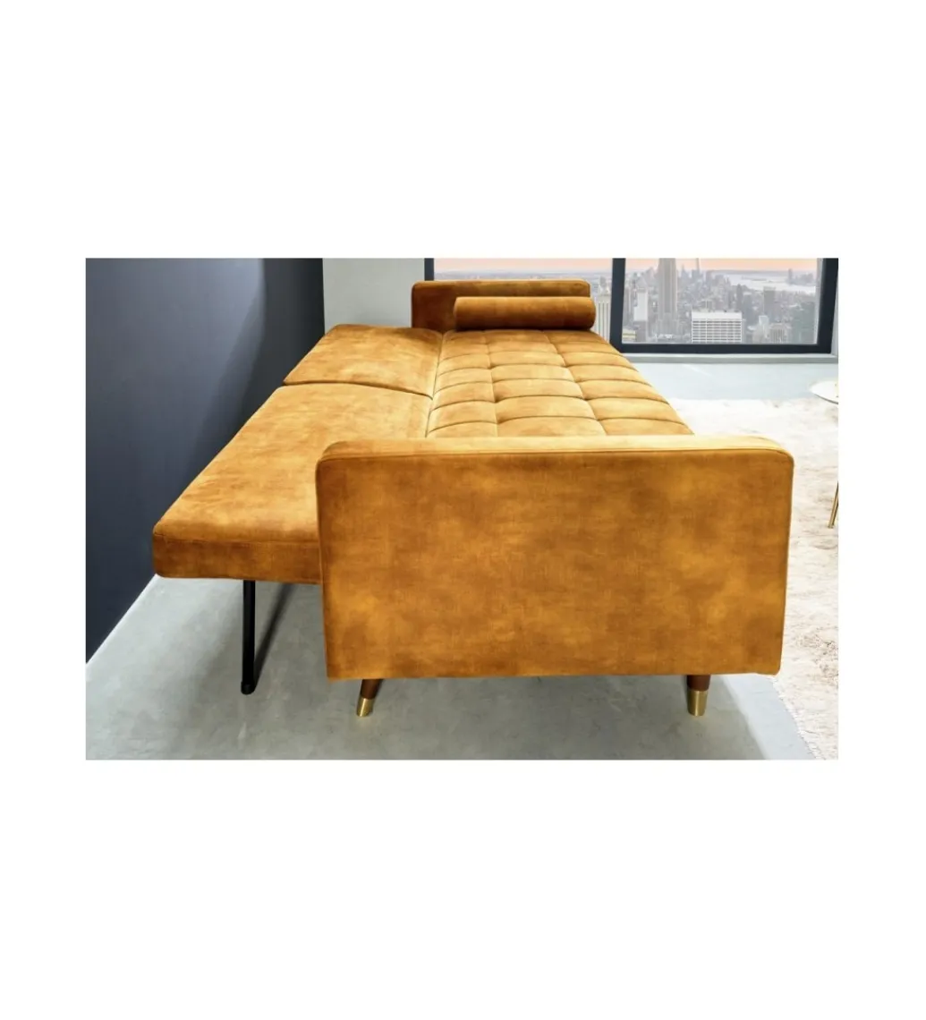 Invicta Interior - przedsprzedaż Sofa rozkładana MANILLA 196 cm musztardowo-żółta