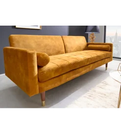 Invicta Interior - przedsprzedaż Sofa rozkładana MANILLA 196 cm musztardowo-żółta