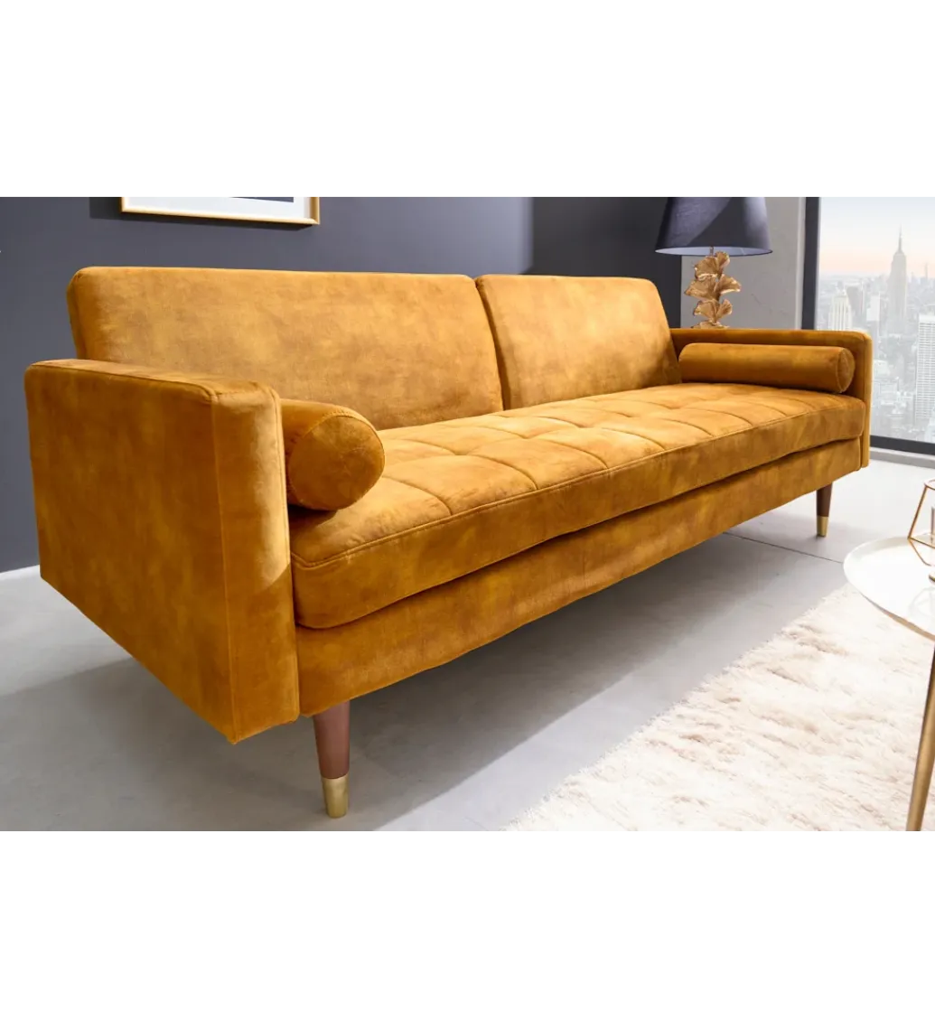 Invicta Interior - przedsprzedaż Sofa rozkładana MANILLA 196 cm musztardowo-żółta