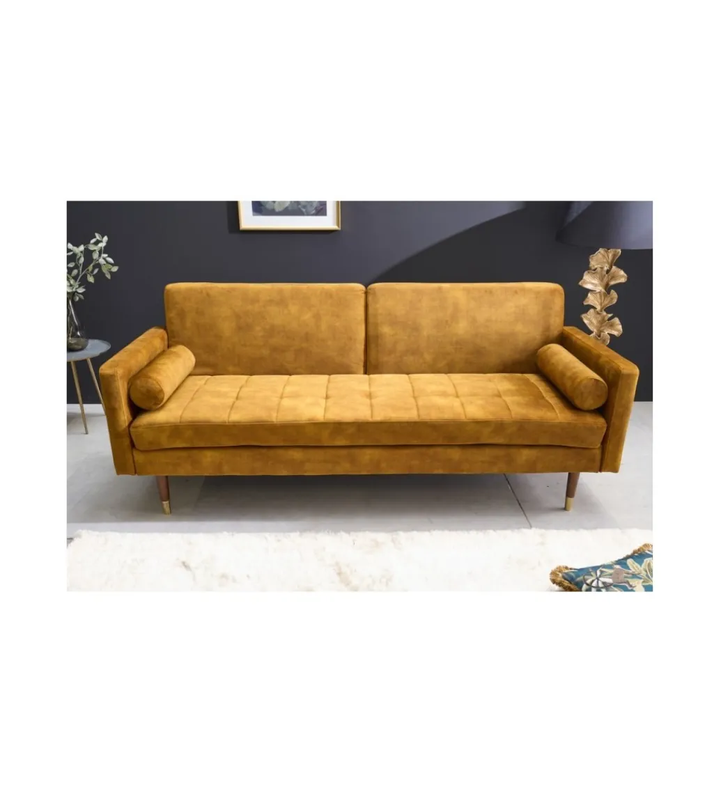 Invicta Interior - przedsprzedaż Sofa rozkładana MANILLA 196 cm musztardowo-żółta
