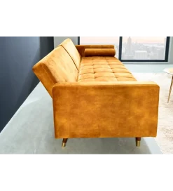 Invicta Interior - przedsprzedaż Sofa rozkładana MANILLA 196 cm musztardowo-żółta