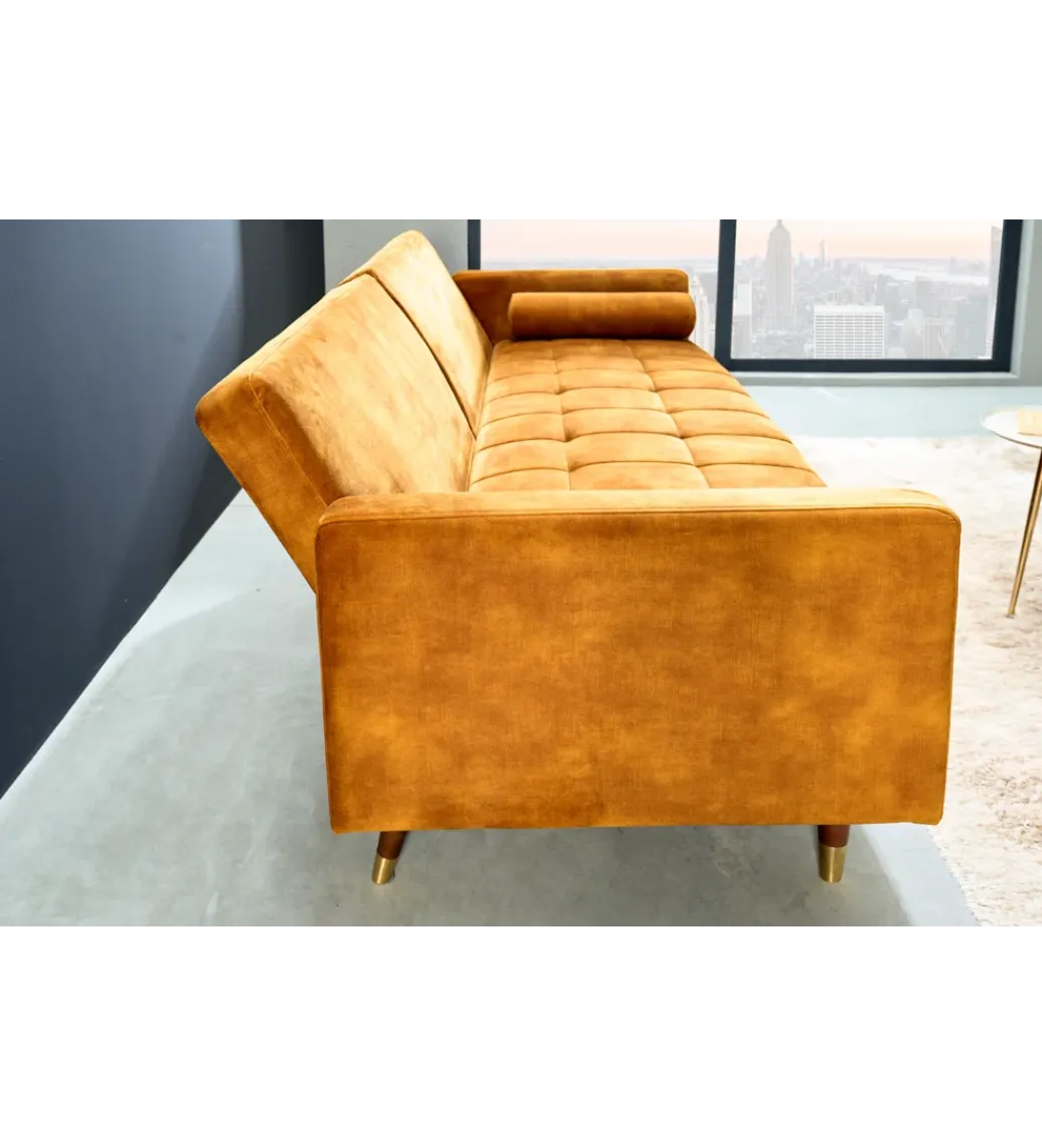 Invicta Interior - przedsprzedaż Sofa rozkładana MANILLA 196 cm musztardowo-żółta
