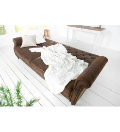 Invicta Interior Sofa rozkładana RAYAN 220 cm antyczny brąz