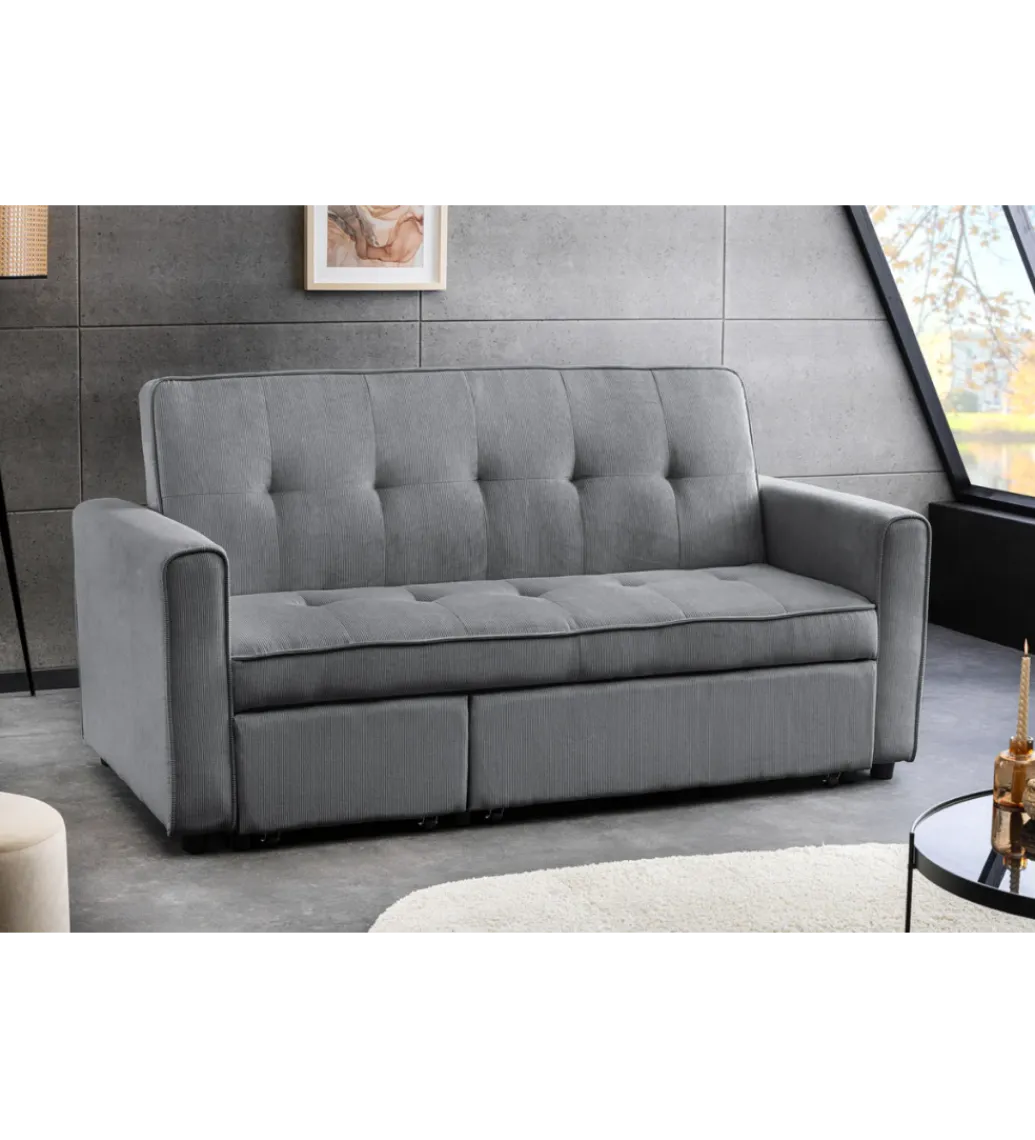 Invicta Interior - przedsprzedaż Sofa z funkcją spania SMART 180 cm cord szary
