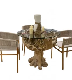 RW Stół AKWABA 80 cm drewno teak szkło