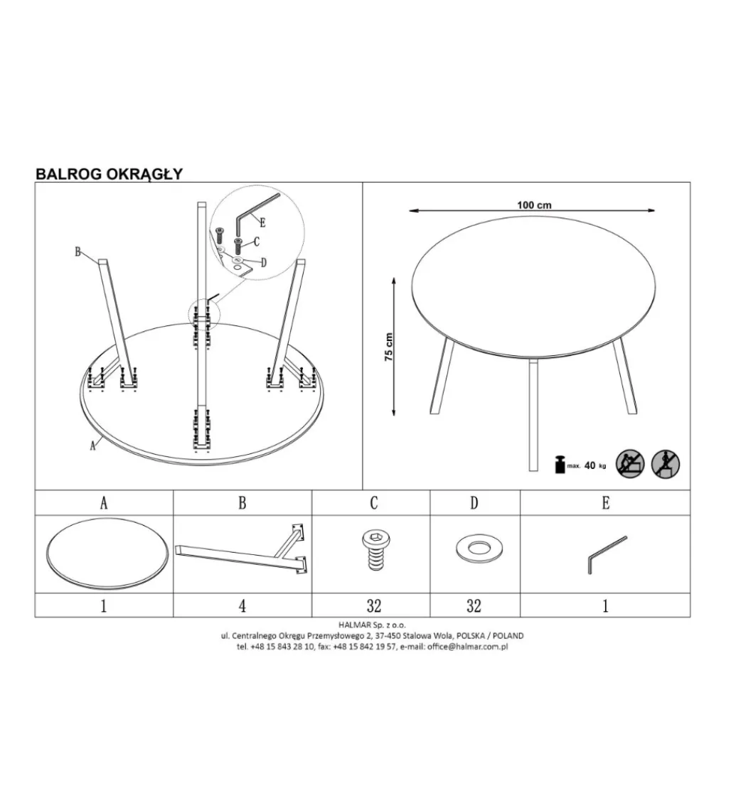 Halmar Stół BALROG 100 cm szary